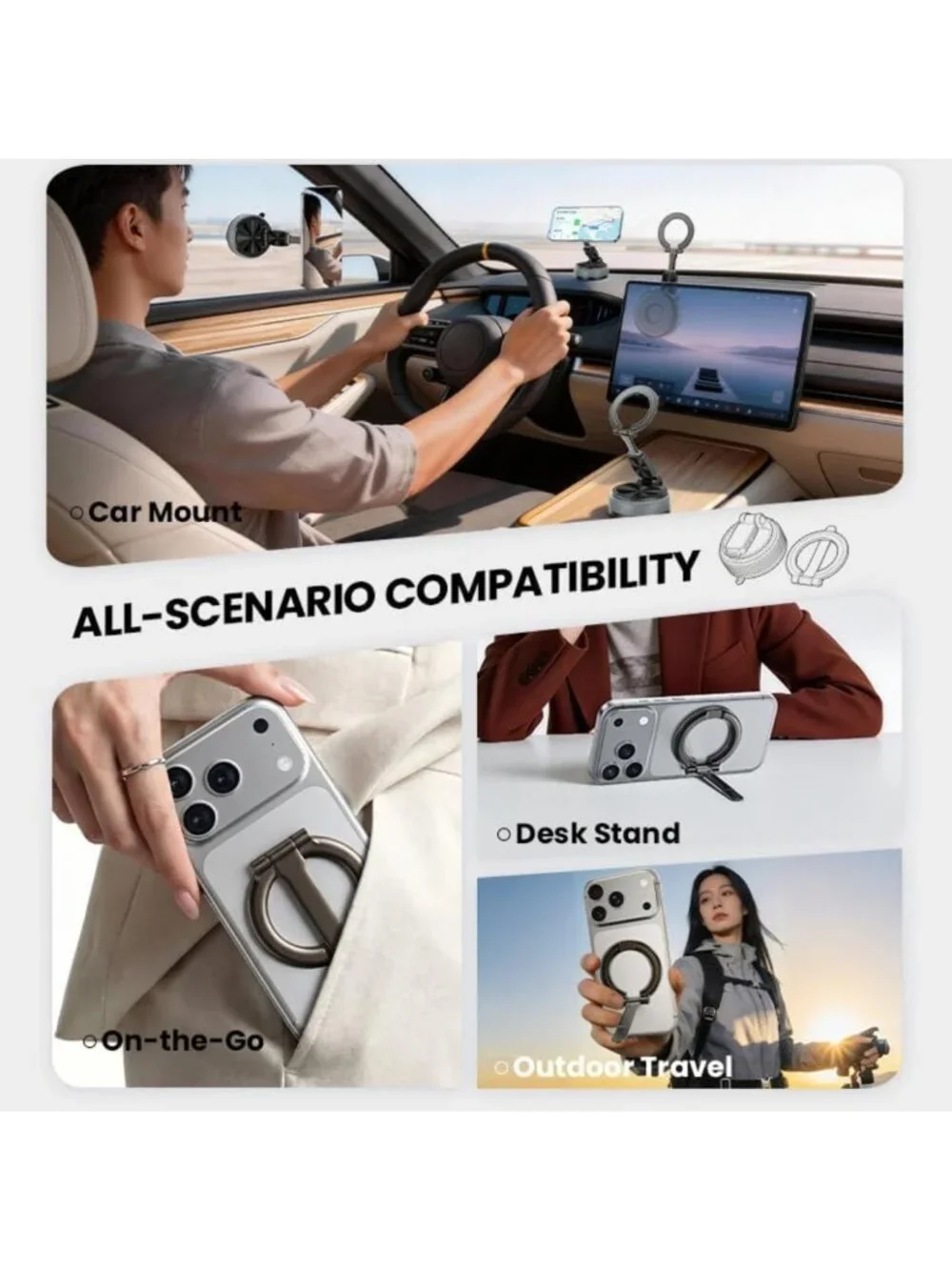 2-in-1 Magnetic Car Phone Holder with Suction Mount & 360° Adjustable Stand